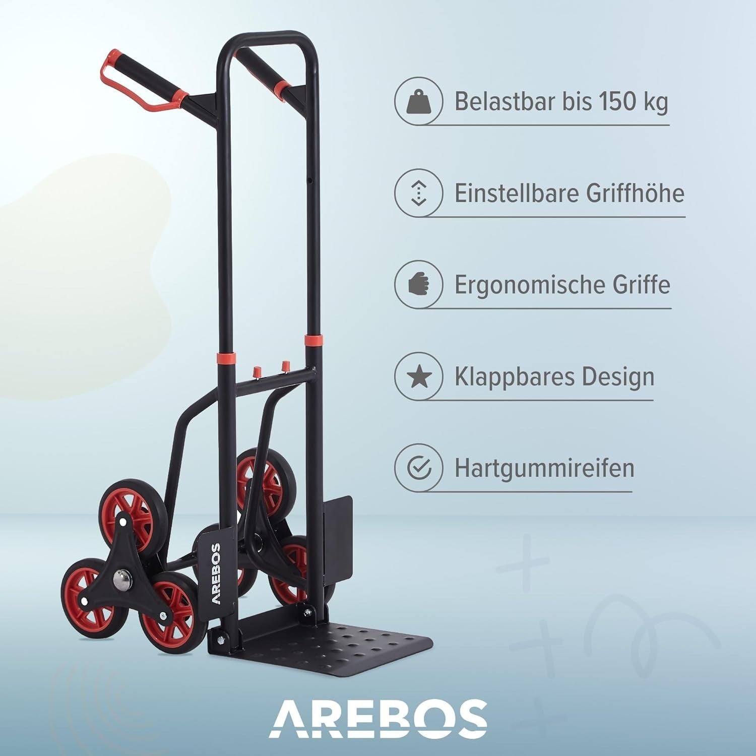 Foldable Stair Climber Sack Truck 150kg Steel Frame Adjustable Handle Black - Kwikley