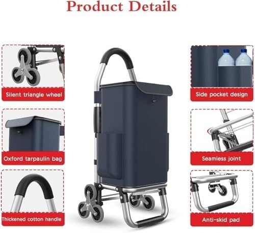 Foldable Stair Climber Shopping Cart 36L 3 - Wheel Silent Triangle Wheels 50kg - Kwikley