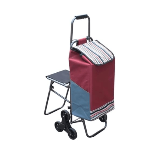 Foldable Stair Climber Shopping Cart w/ Seat Heavy Duty Trolley for Groceries - Kwikley