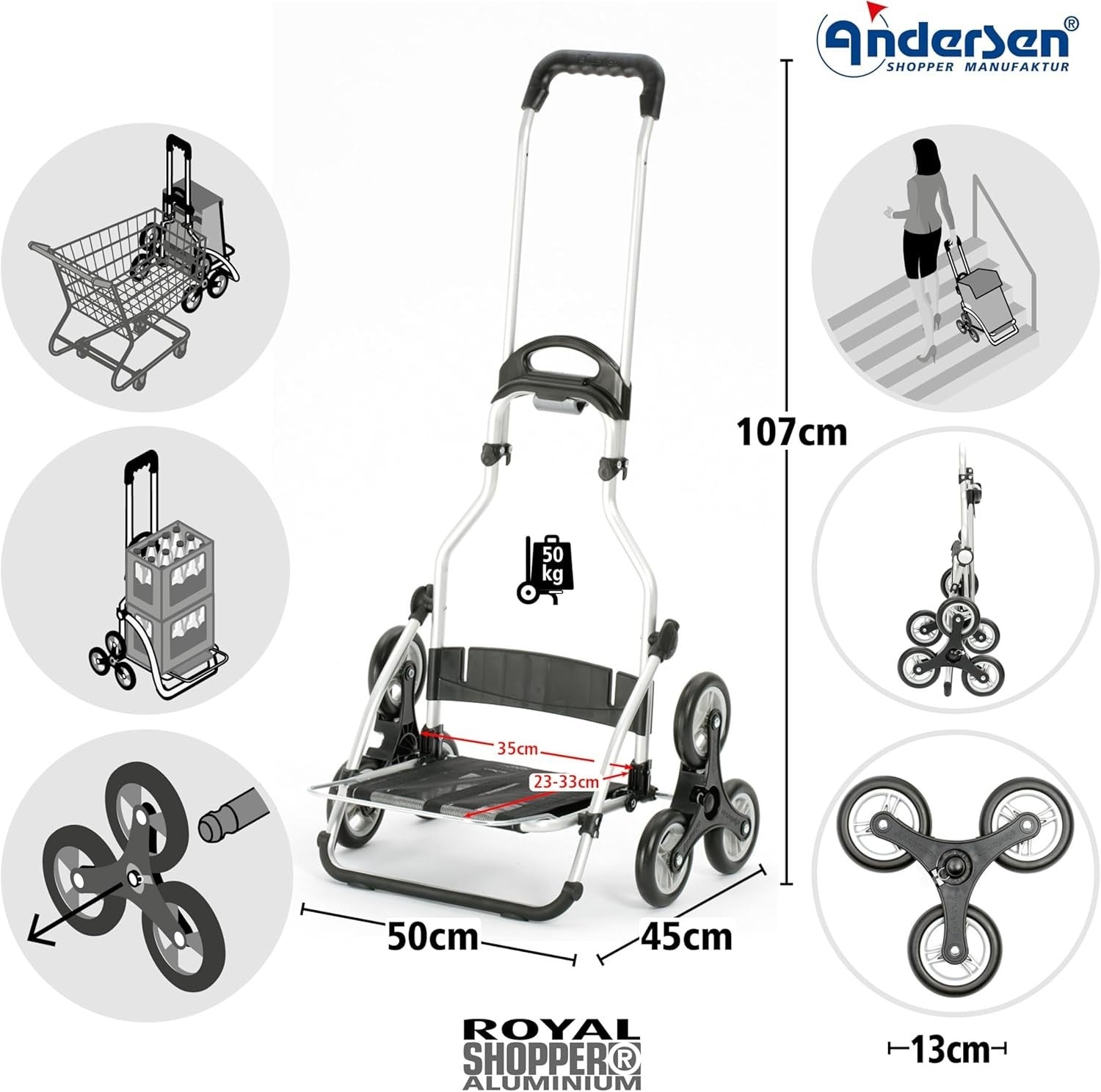 Foldable Stair Climber Shopping Trolley 42L Insulated Cooler Bag Aluminium Black - Kwikley