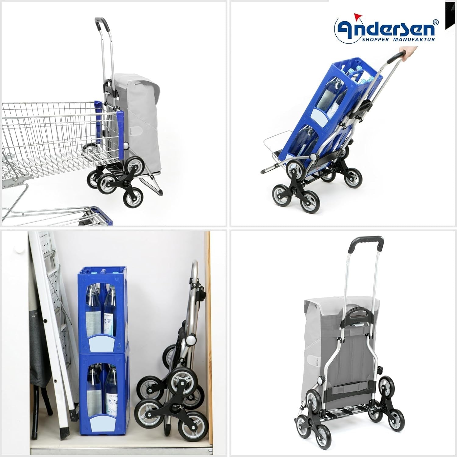 Foldable Stair Climber Shopping Trolley 51L Water - Repellent Aluminium Black - Kwikley