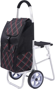 Foldable Stair Climber Shopping Trolley w/ Seat 100kg Capacity Lightweight Cart - Kwikley