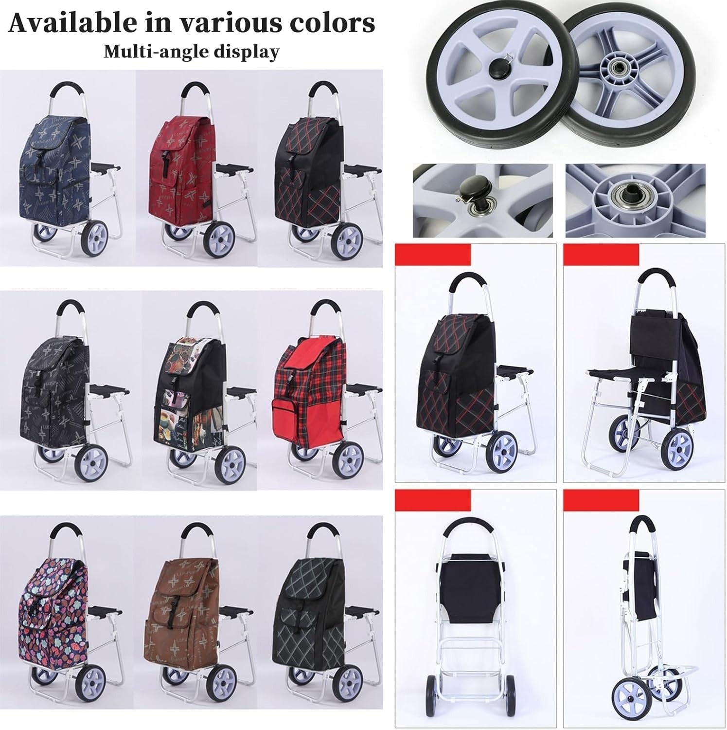Foldable Stair Climber Shopping Trolley w/ Seat 100kg Capacity Lightweight Cart - Kwikley
