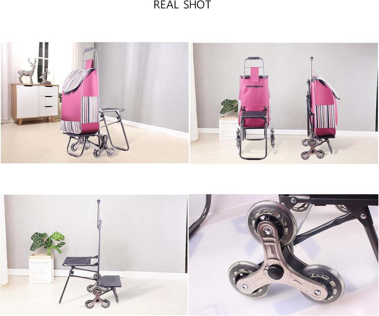 Foldable Stair Climber Shopping Trolley w/ Seat 6 - Wheel Aluminum Cart & Cover - Kwikley