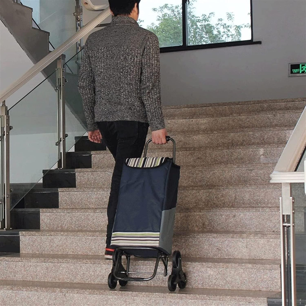 Foldable Stair Climber Shopping Trolley w/ Seat Heavy - Duty Wheels 300kg - Kwikley