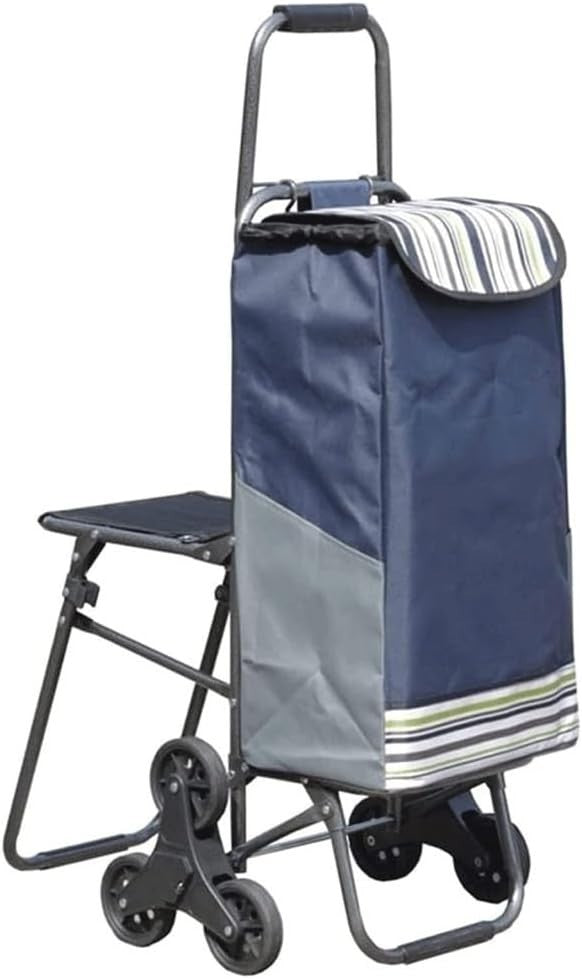 Foldable Stair Climber Shopping Trolley w/ Seat Heavy - Duty Wheels 300kg - Kwikley