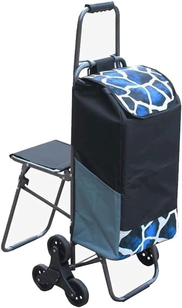 Foldable Stair Climber Shopping Trolley w/ Seat Heavy - Duty Wheels 300kg - Kwikley
