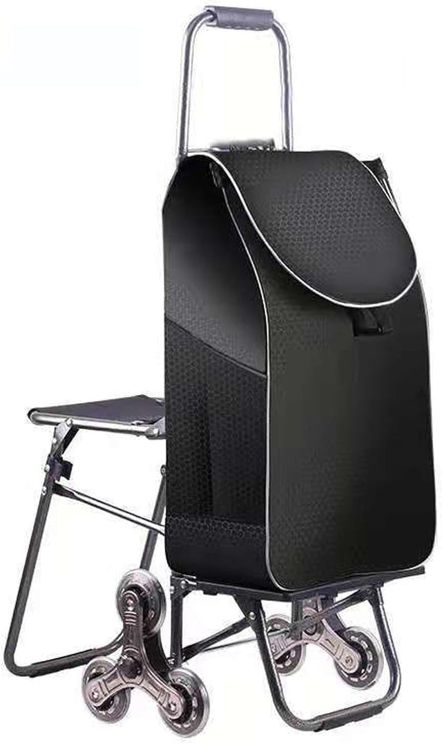Foldable Stair Climber Shopping Trolley w/ Seat Waterproof Bag Heavy Duty