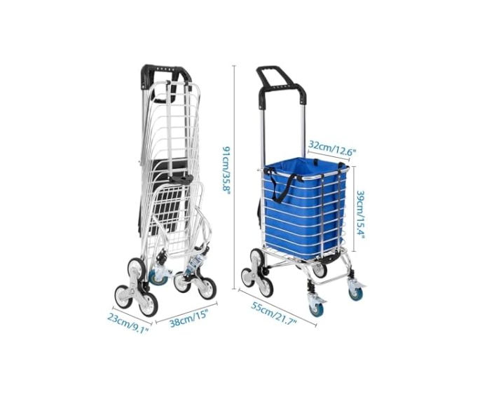 Foldable Stair Climber Shopping Trolley w/ Wheels 50KG Load & Adjustable Rope - Kwikley