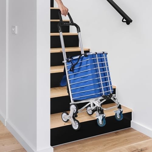 Foldable Stair Climber Shopping Trolley w/ Wheels 50KG Load & Adjustable Rope - Kwikley