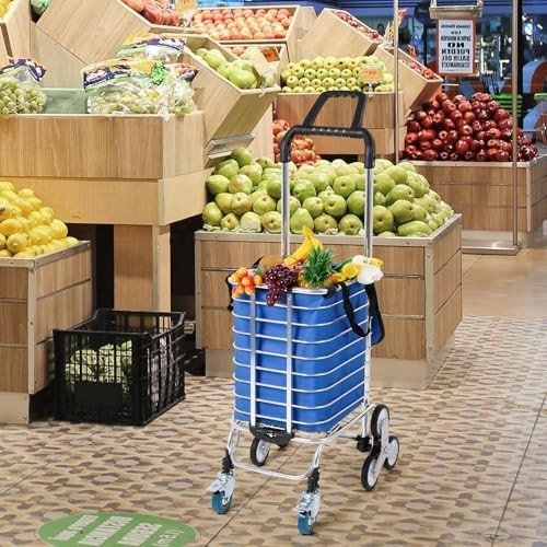 Foldable Stair Climber Shopping Trolley w/ Wheels 50KG Load & Adjustable Rope - Kwikley