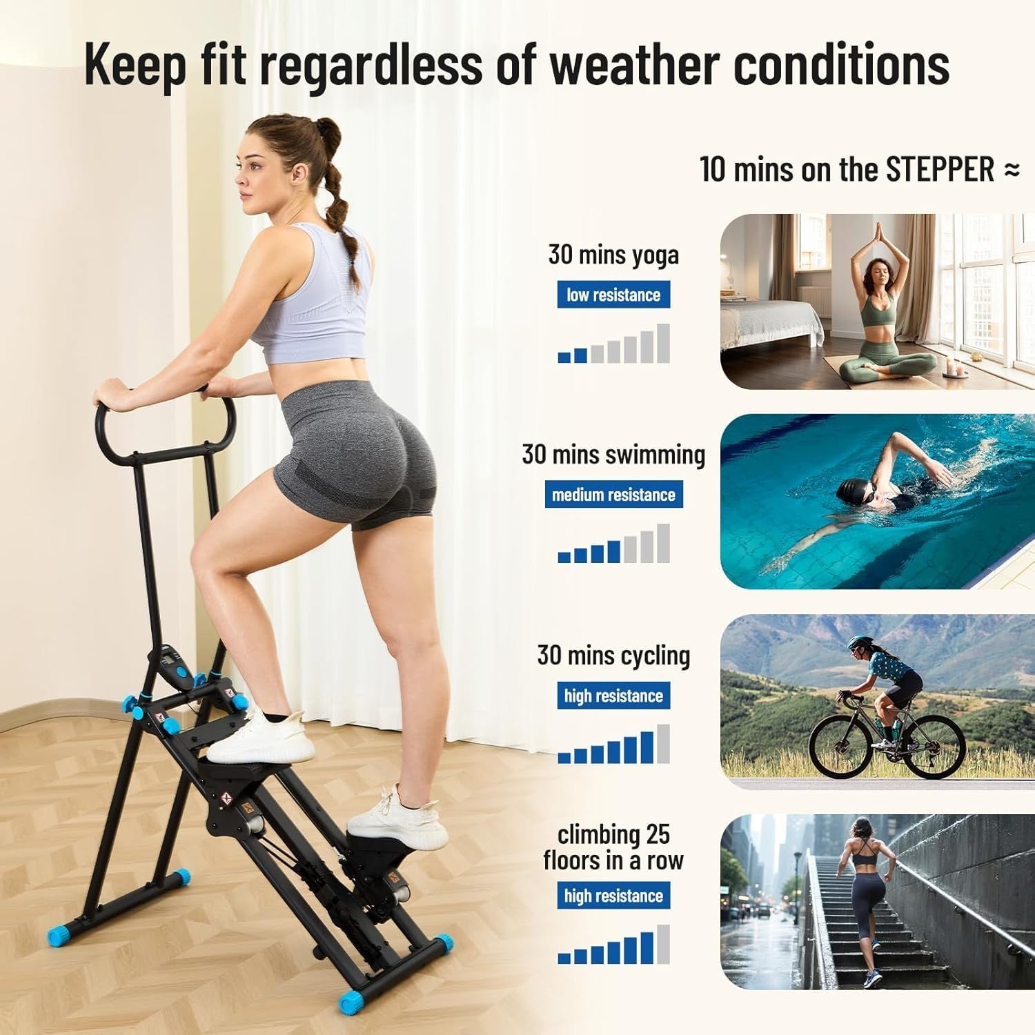 Foldable Stair Climber Stepper w/ 6 Resistance Levels, LCD Monitor & 160kg Max - Kwikley