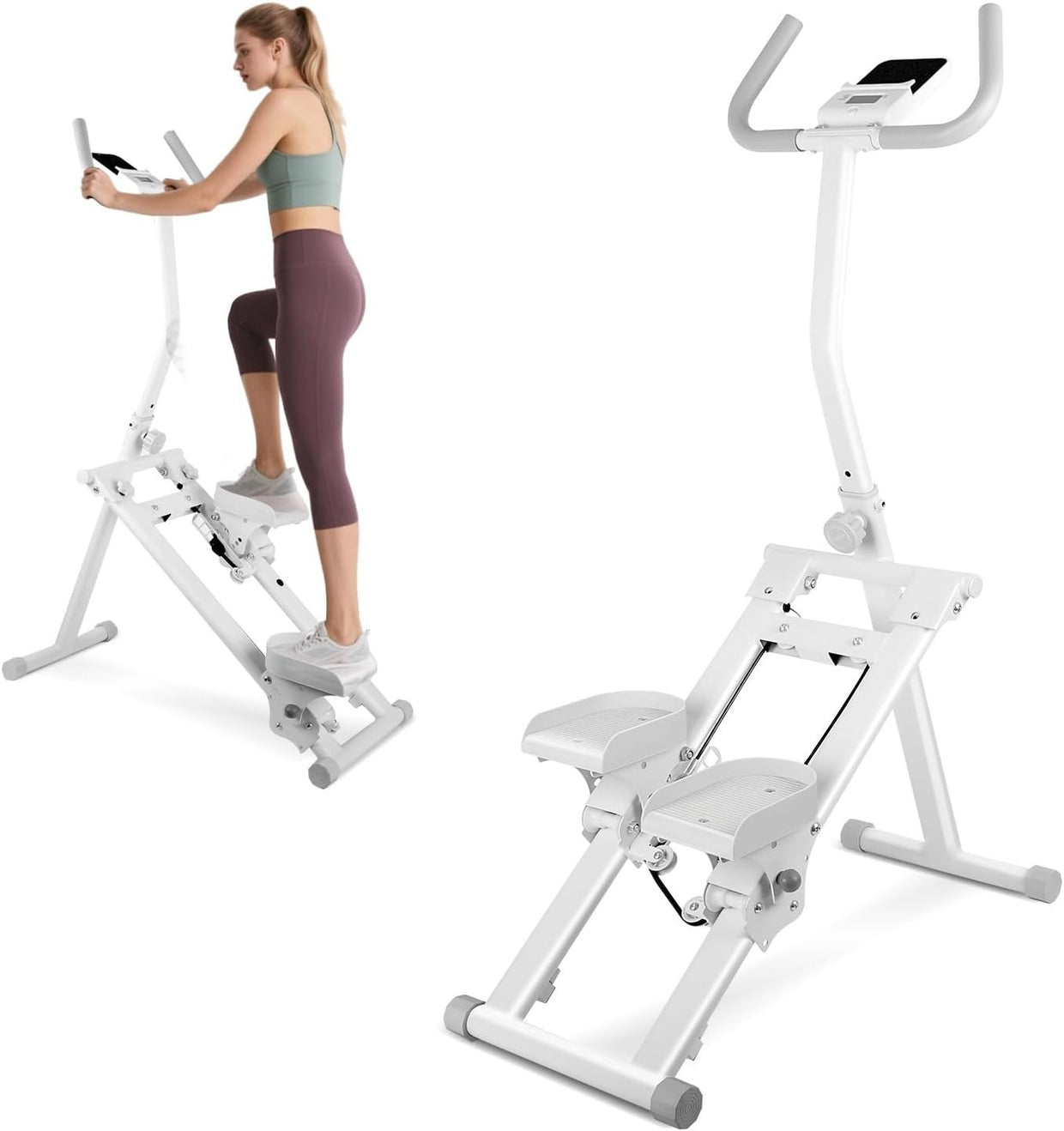 Foldable Stair Climber Stepper w/ LCD Monitor, Phone Holder, Adjustable Height - Kwikley