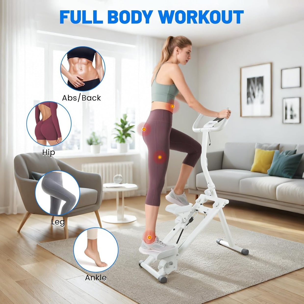 Foldable Stair Climber Stepper w/ LCD Monitor, Phone Holder, Adjustable Height - Kwikley