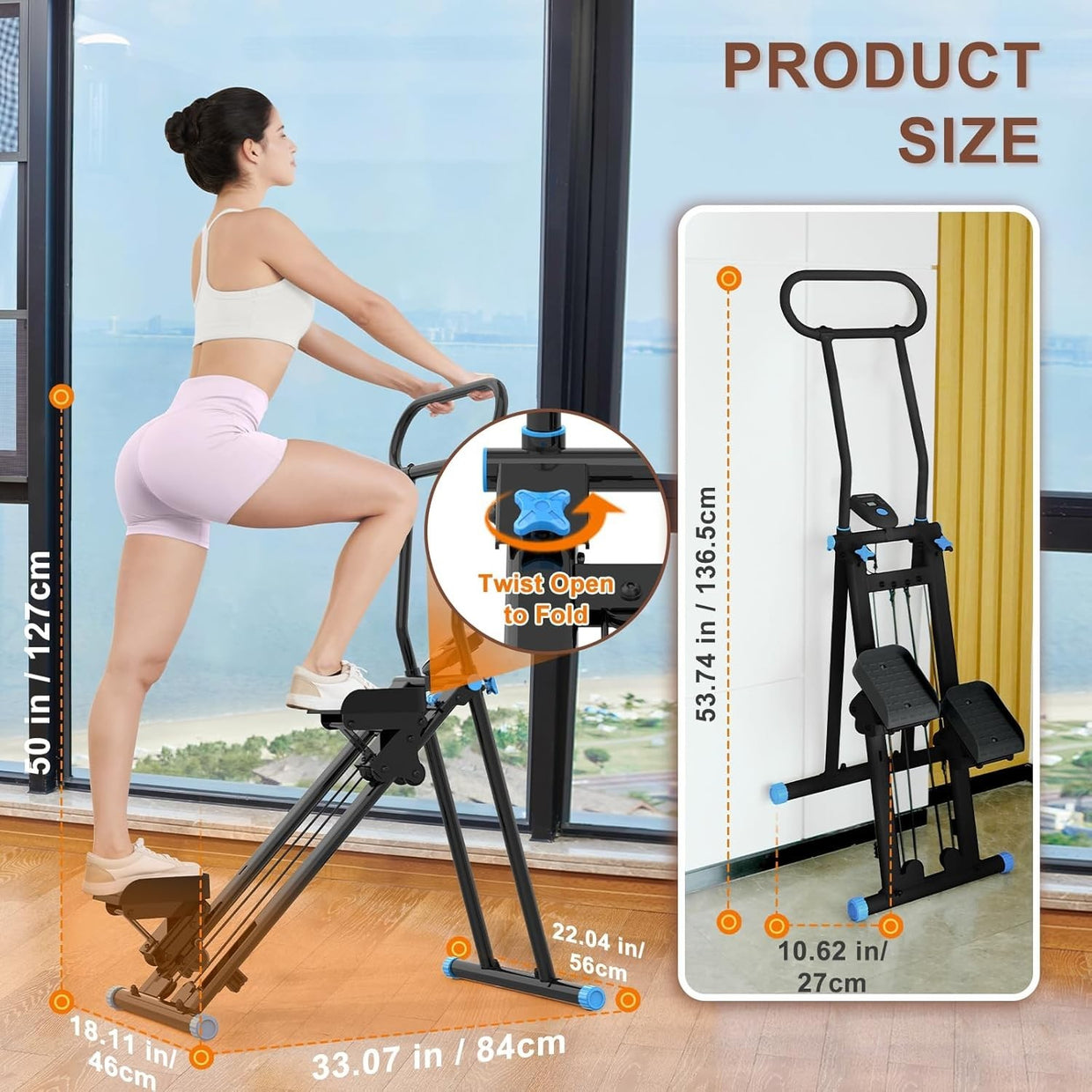Foldable Stair Climber Stepper with 6 Resistance Levels, LCD Monitor & 160kg Max - Kwikley