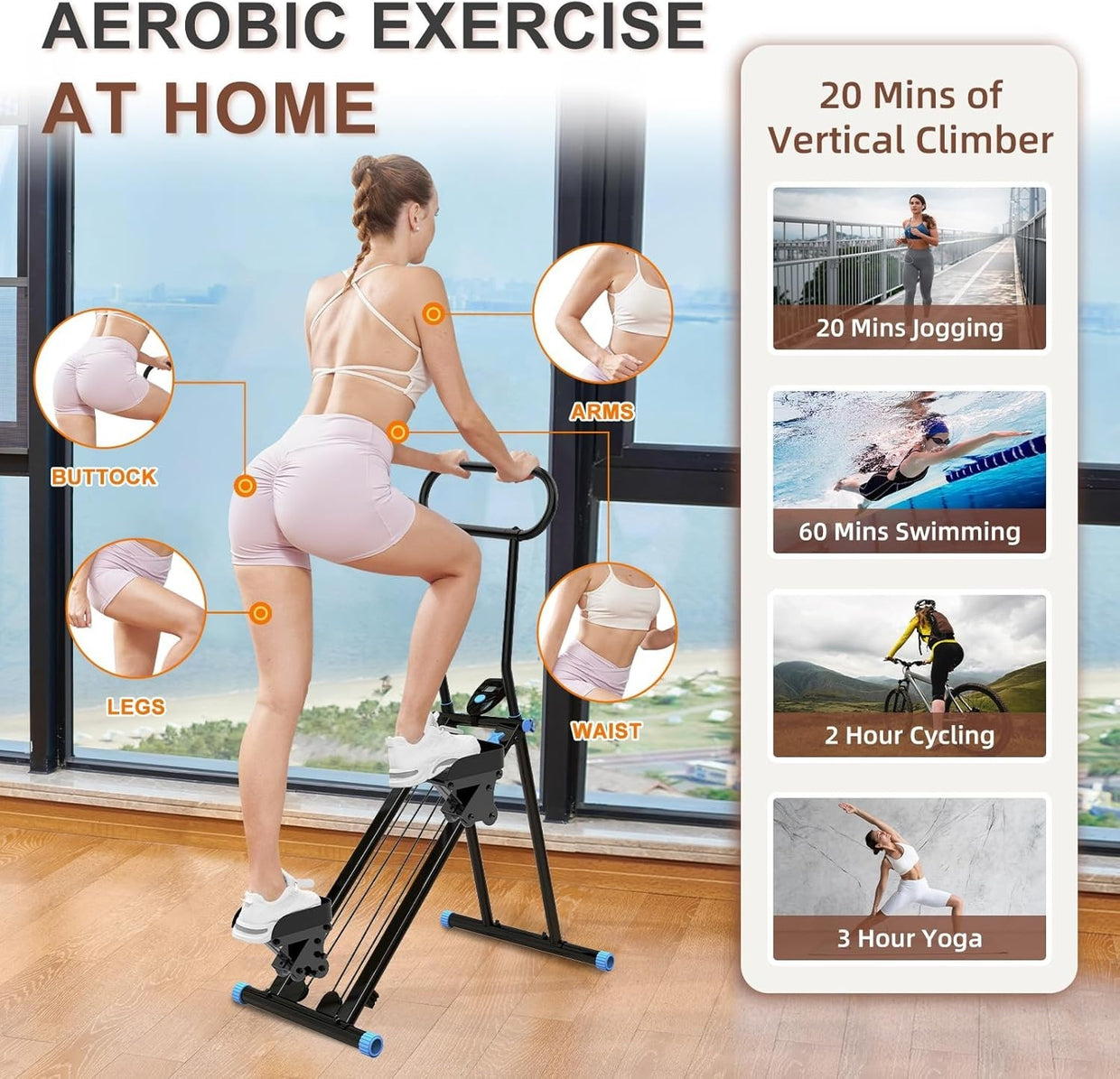 Foldable Stair Climber Stepper with 6 Resistance Levels, LCD Monitor & 160kg Max - Kwikley