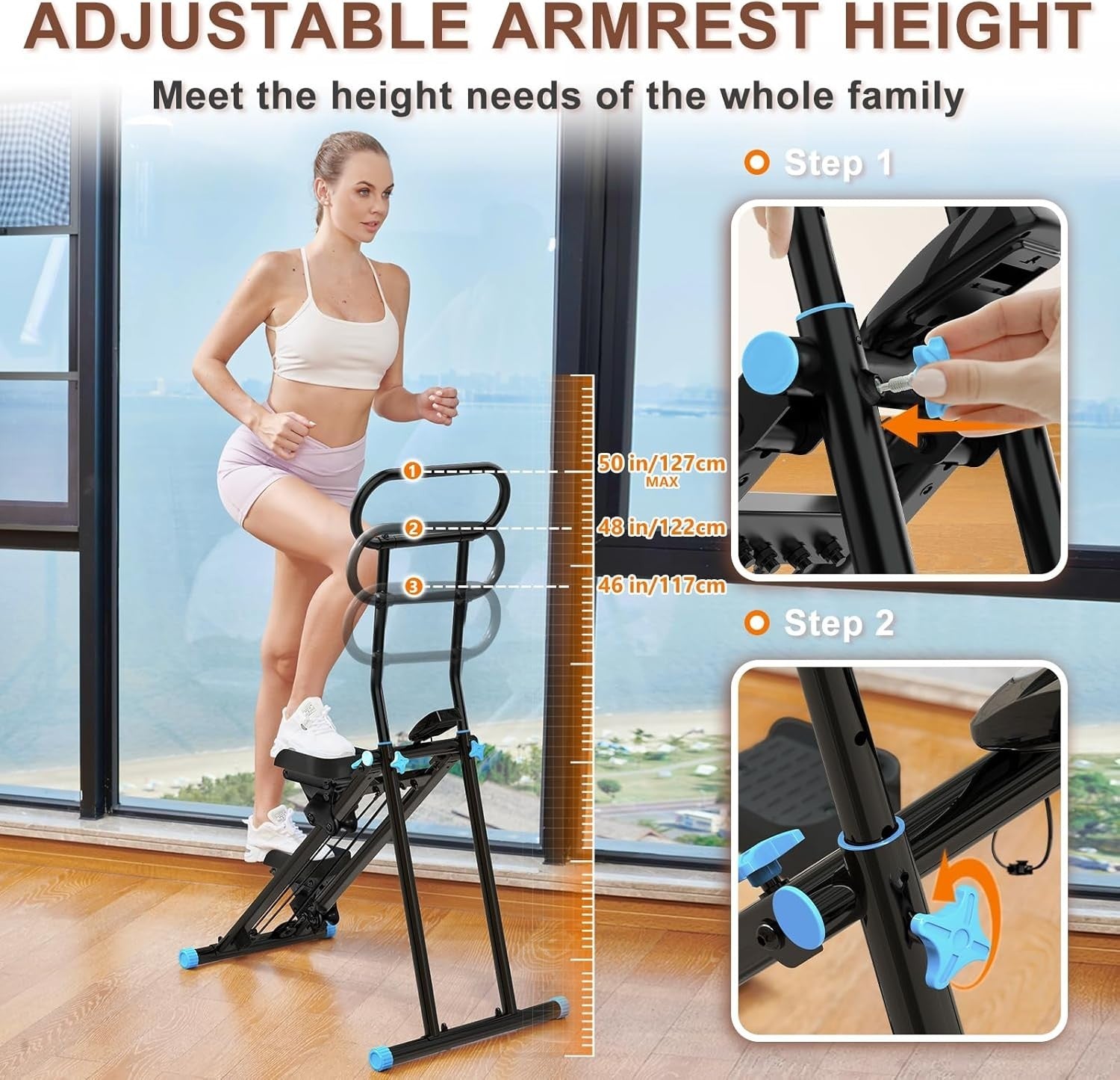 Foldable Stair Climber Stepper with 6 Resistance Levels, LCD Monitor & 160kg Max - Kwikley