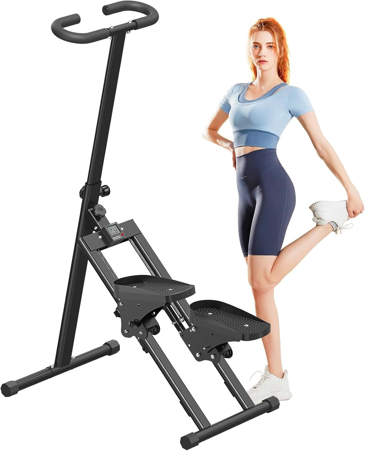 Foldable Stair Climber w/ Adjustable Incline, Large Pedals & LCD Fitness Tracker - Kwikley