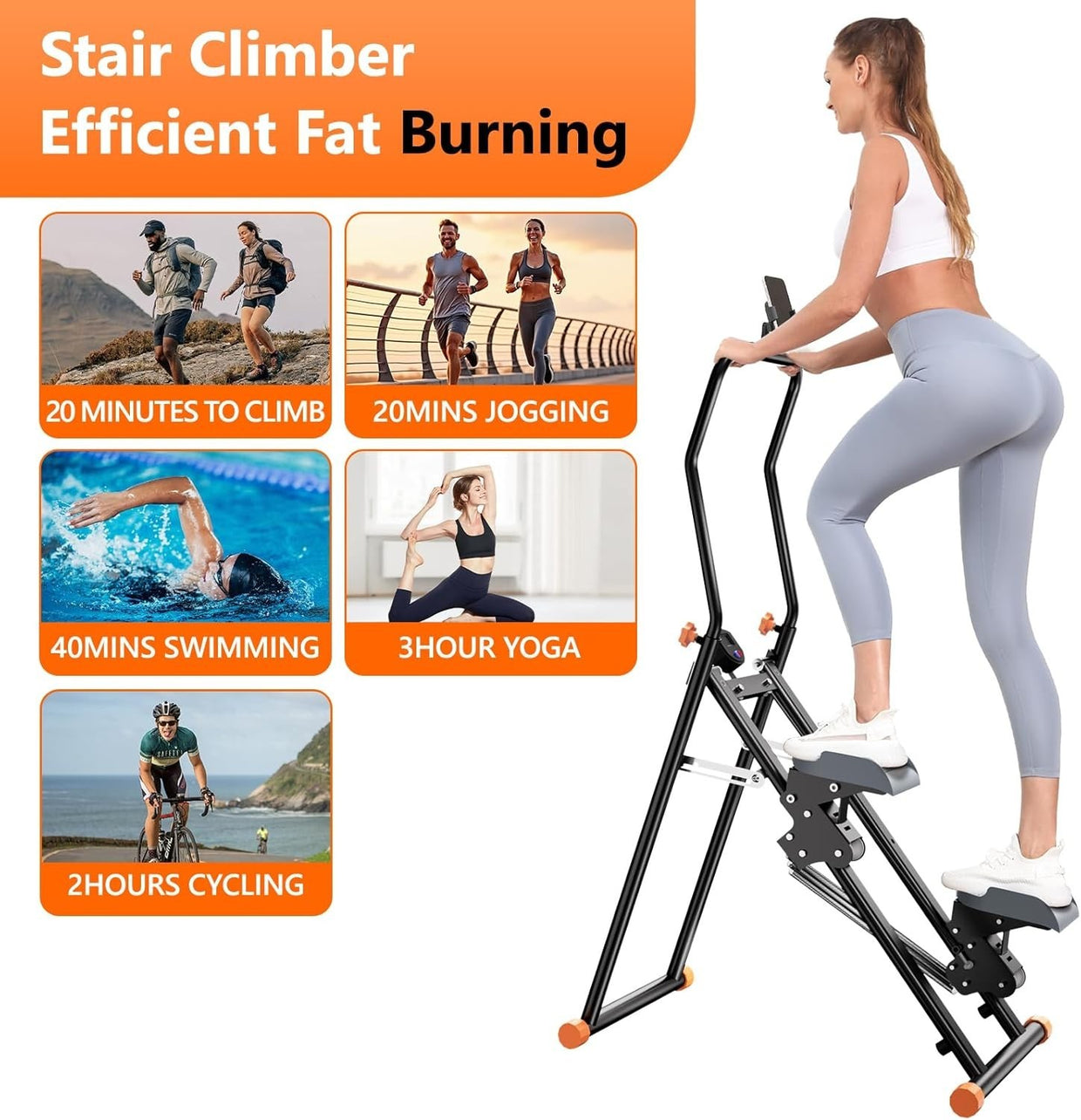 Foldable Stair Climber w/ Adjustable Resistance, LCD Tracker & Phone Holder - Kwikley