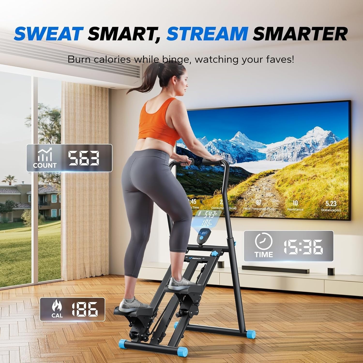 Foldable Stair Climber w/ LCD Monitor, 3 Resistance Levels & Extended Step Range - Kwikley