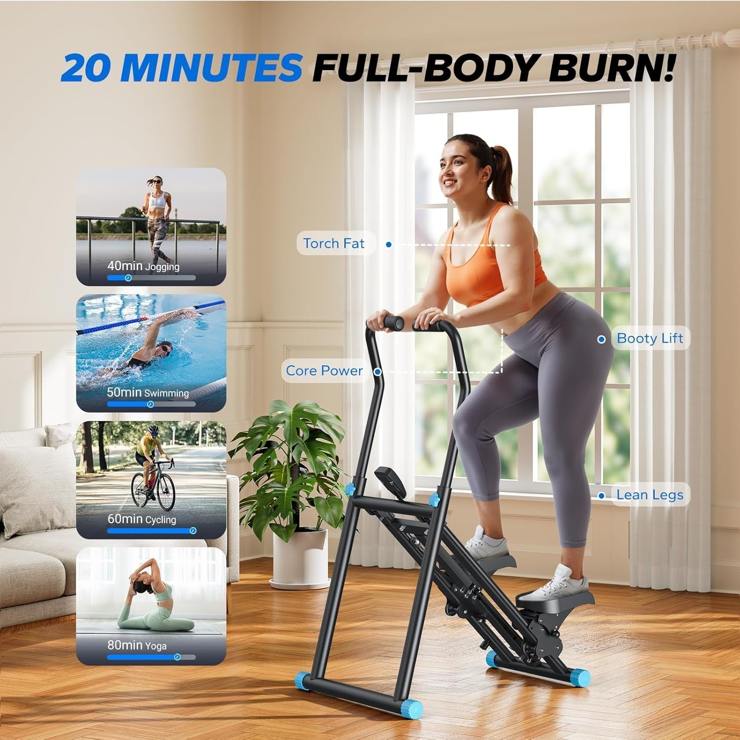 Foldable Stair Climber w/ LCD Monitor, 3 Resistance Levels & Extended Step Range - Kwikley