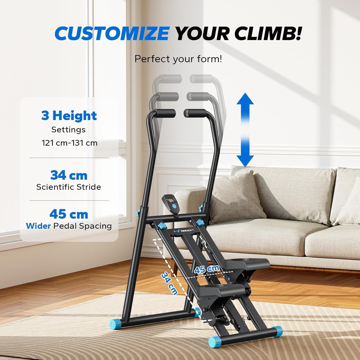 Foldable Stair Climber w/ LCD Monitor, 3 Resistance Levels & Extended Step Range - Kwikley