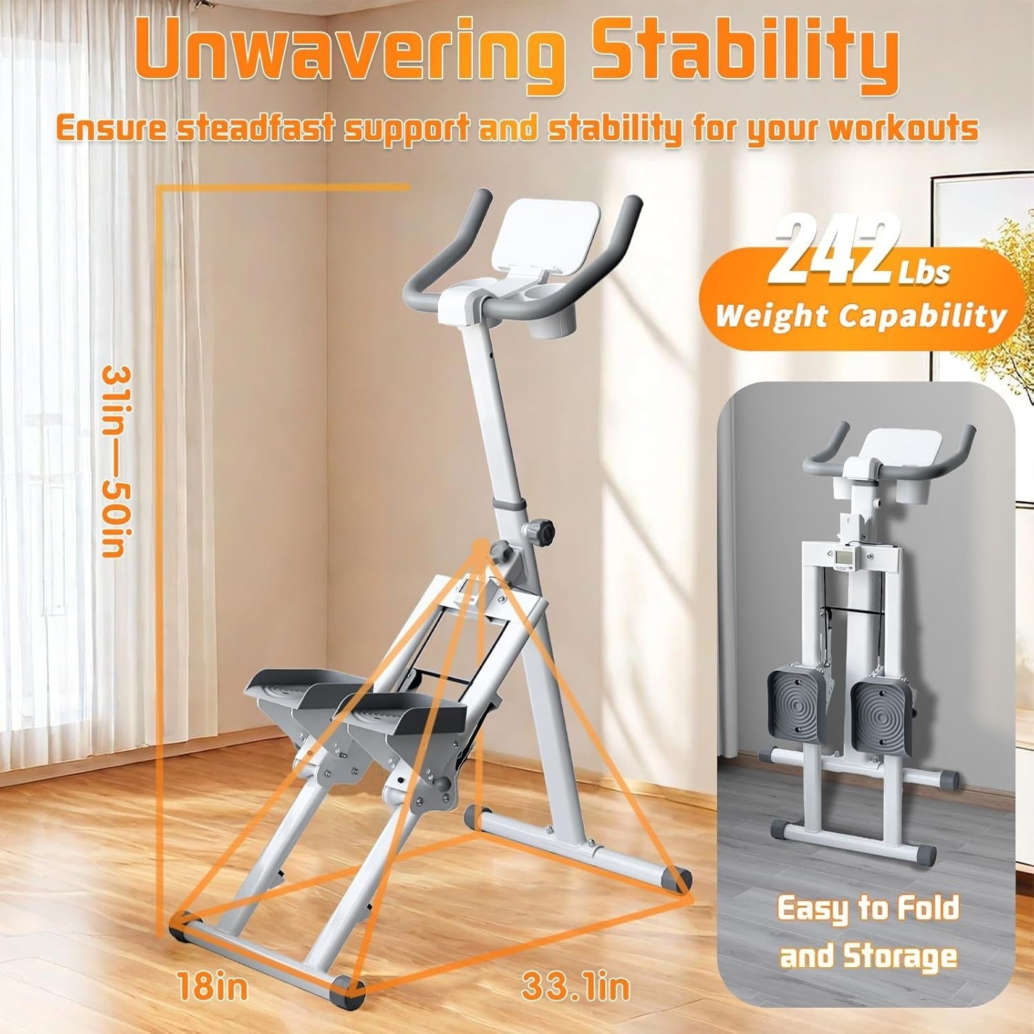 Foldable Stair Climber w/ LCD Monitor, Adjustable Step Range & Handlebar - Kwikley