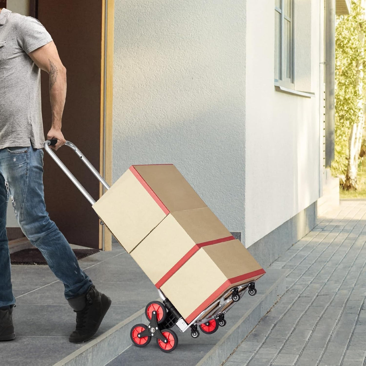 Foldable Stair Climbing Cart w/ 10 Wheels, Telescoping Handle & 260lb Capacity - Kwikley