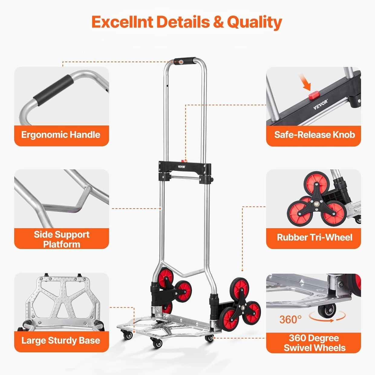 Foldable Stair Climbing Cart w/ 10 Wheels, Telescoping Handle & 260lb Capacity - Kwikley