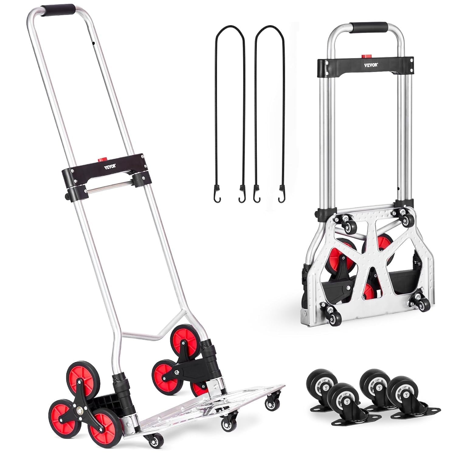 Foldable Stair Climbing Cart w/ 10 Wheels, Telescoping Handle & 260lb Capacity - Kwikley