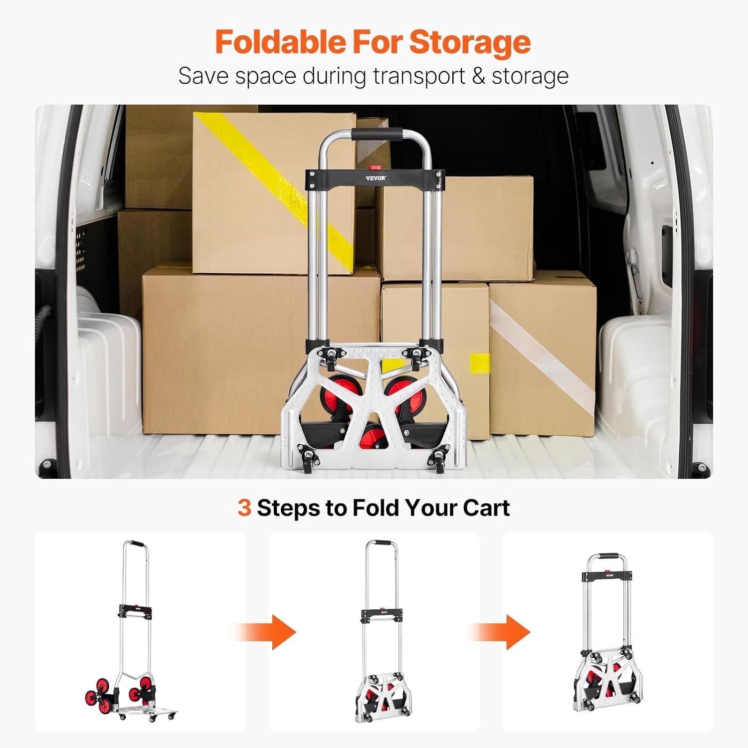 Foldable Stair Climbing Cart w/ 10 Wheels, Telescoping Handle & 260lb Capacity - Kwikley
