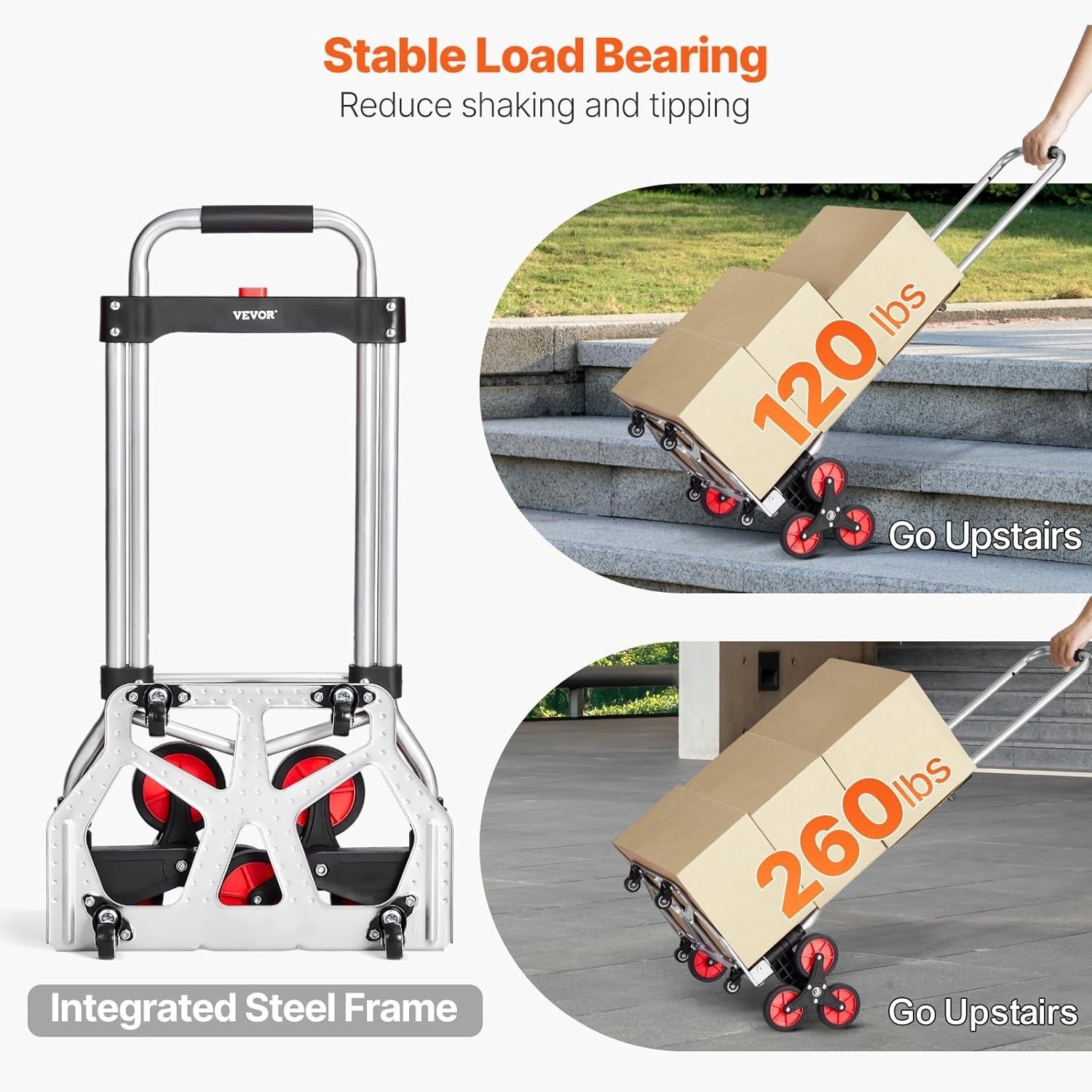 Foldable Stair Climbing Cart w/ 10 Wheels, Telescoping Handle & 260lb Capacity - Kwikley