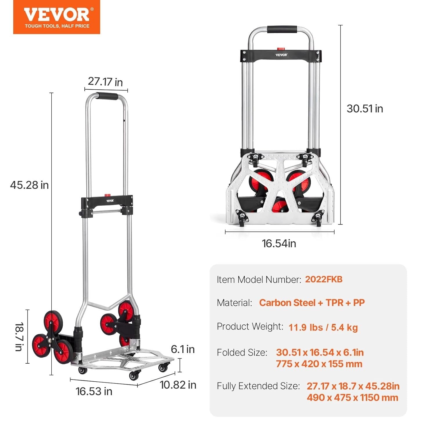 Foldable Stair Climbing Cart w/ 10 Wheels, Telescoping Handle & 260lb Capacity - Kwikley