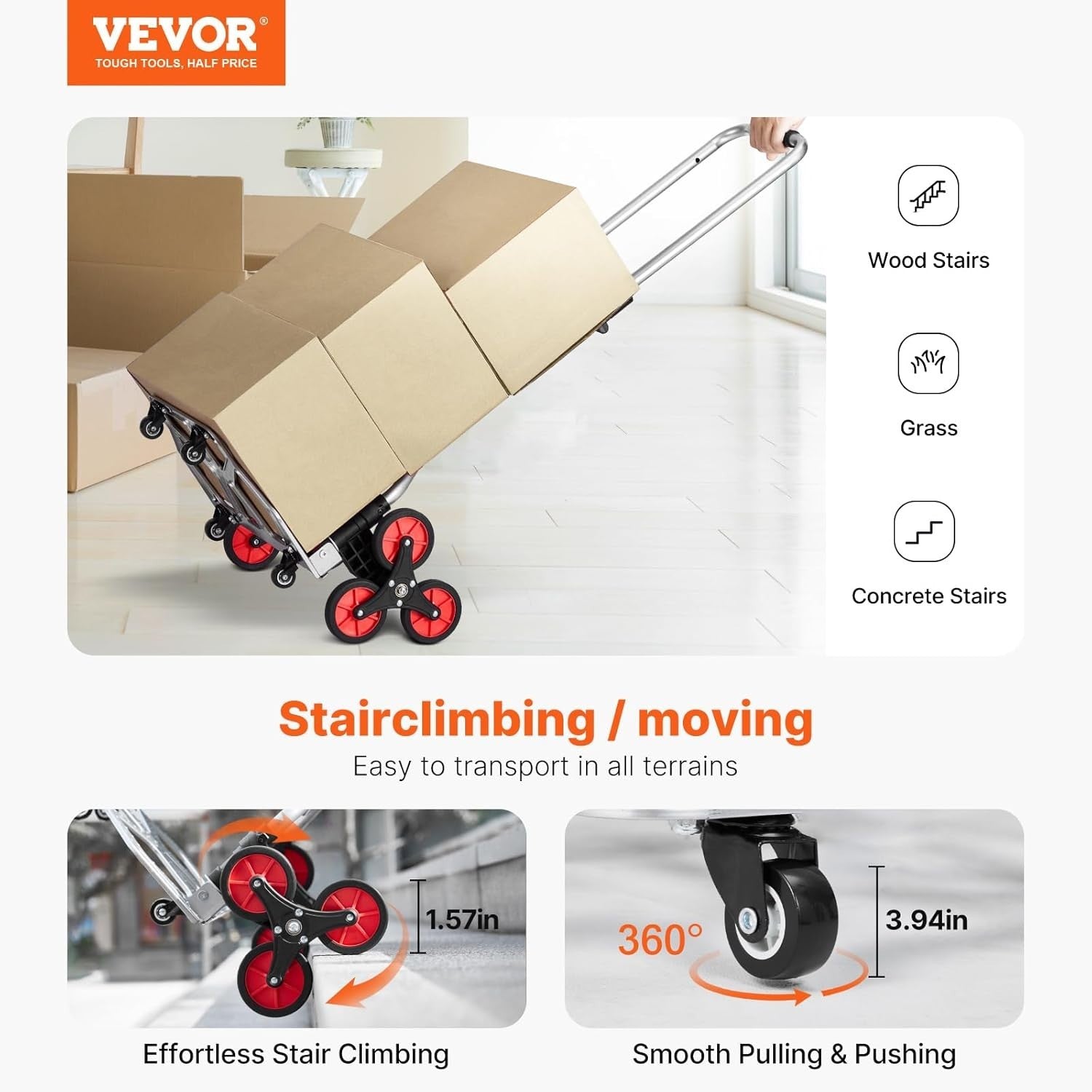 Foldable Stair Climbing Cart w/ 10 Wheels, Telescoping Handle & 260lb Capacity - Kwikley