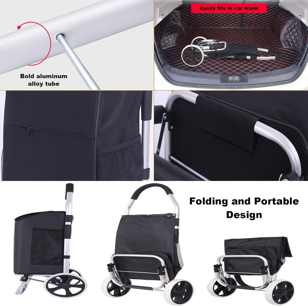 Foldable Stair Climbing Grocery Cart Large Capacity Portable Shopping Trolley - Kwikley