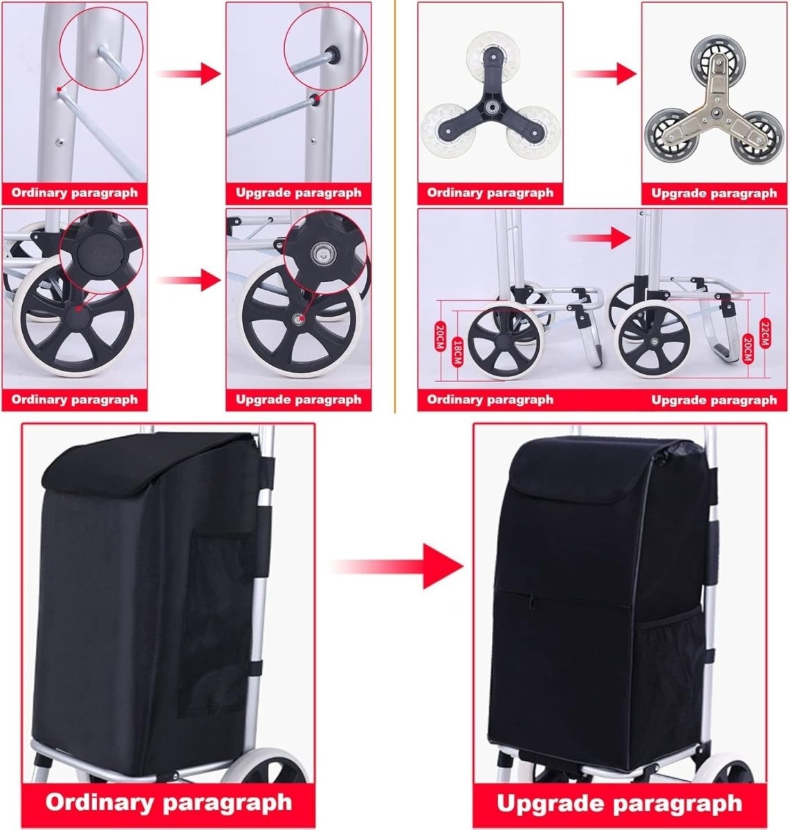 Foldable Stair Climbing Grocery Cart Large Capacity Portable Shopping Trolley - Kwikley