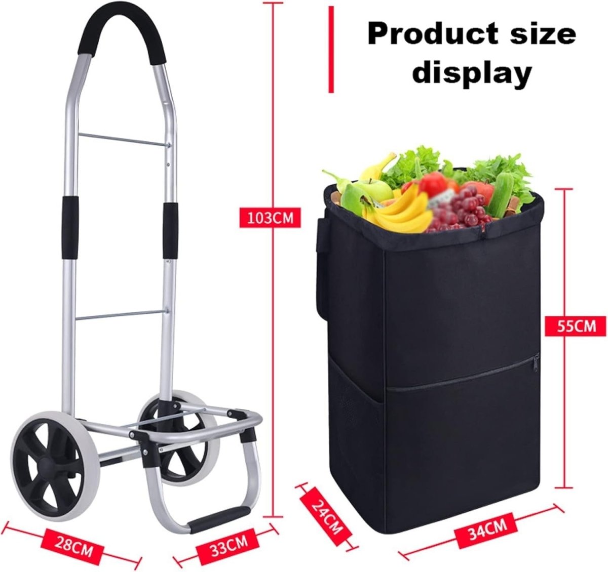Foldable Stair Climbing Grocery Cart Large Capacity Portable Shopping Trolley - Kwikley