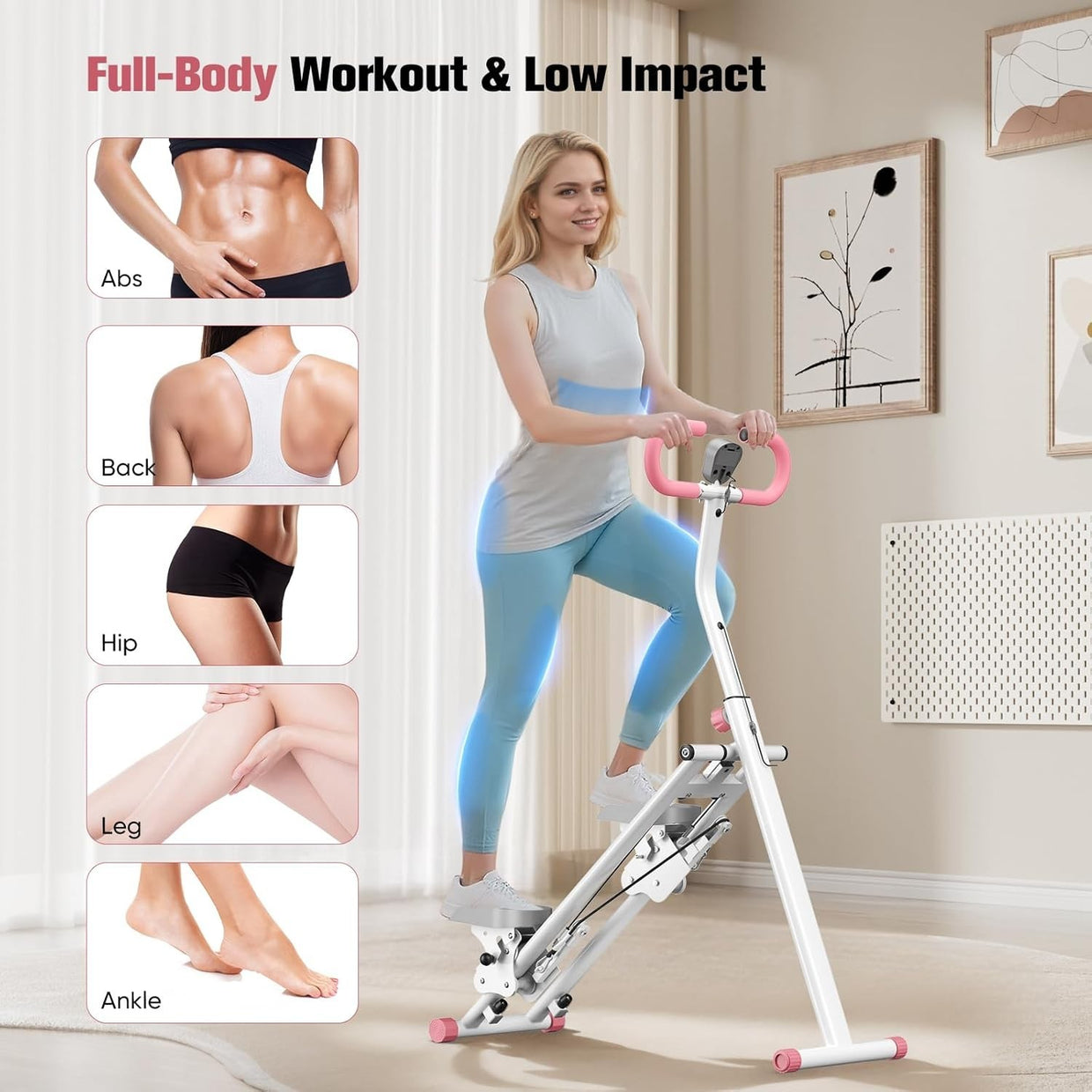 Foldable Stair Stepper Climber 2025 Adjustable Handrails Pedals Home Cardio - Kwikley