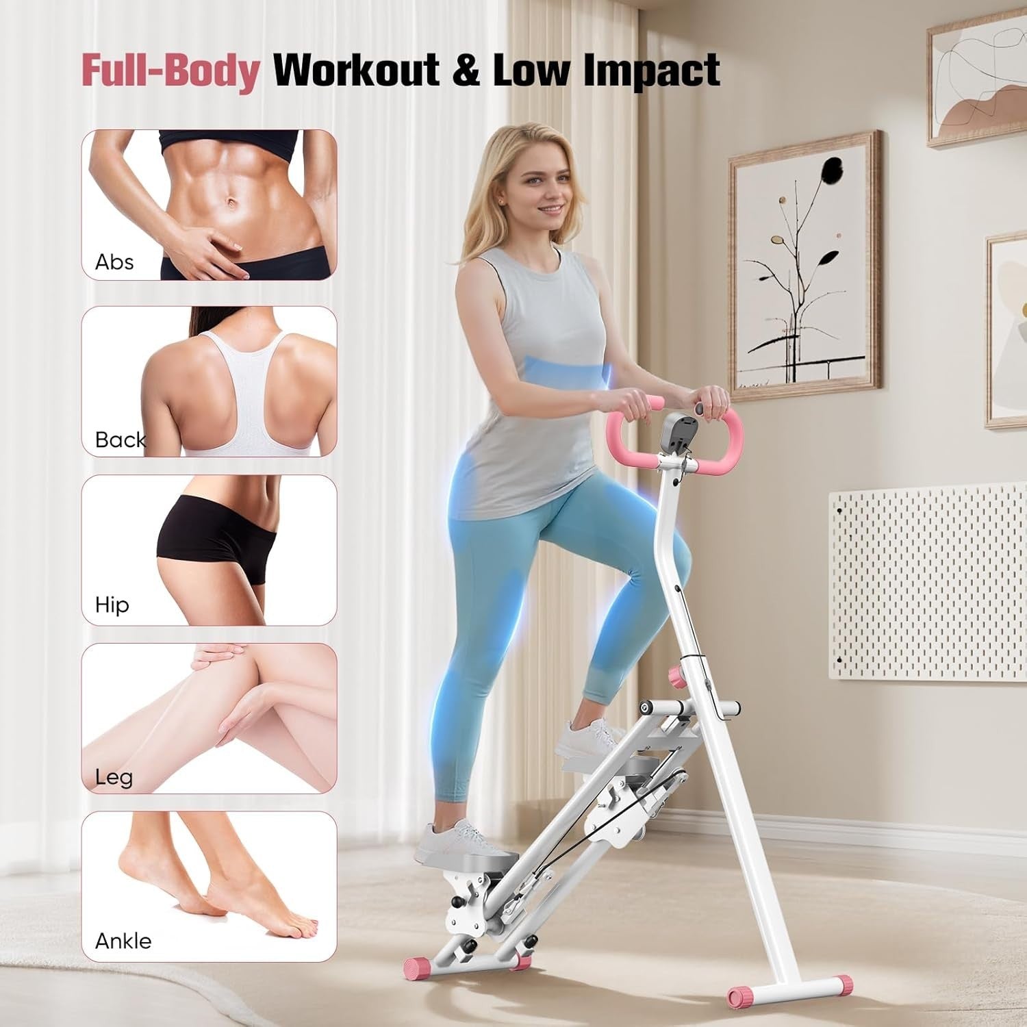 Foldable Stair Stepper Climber 2025 Adjustable Handrails Pedals Home Cardio - Kwikley