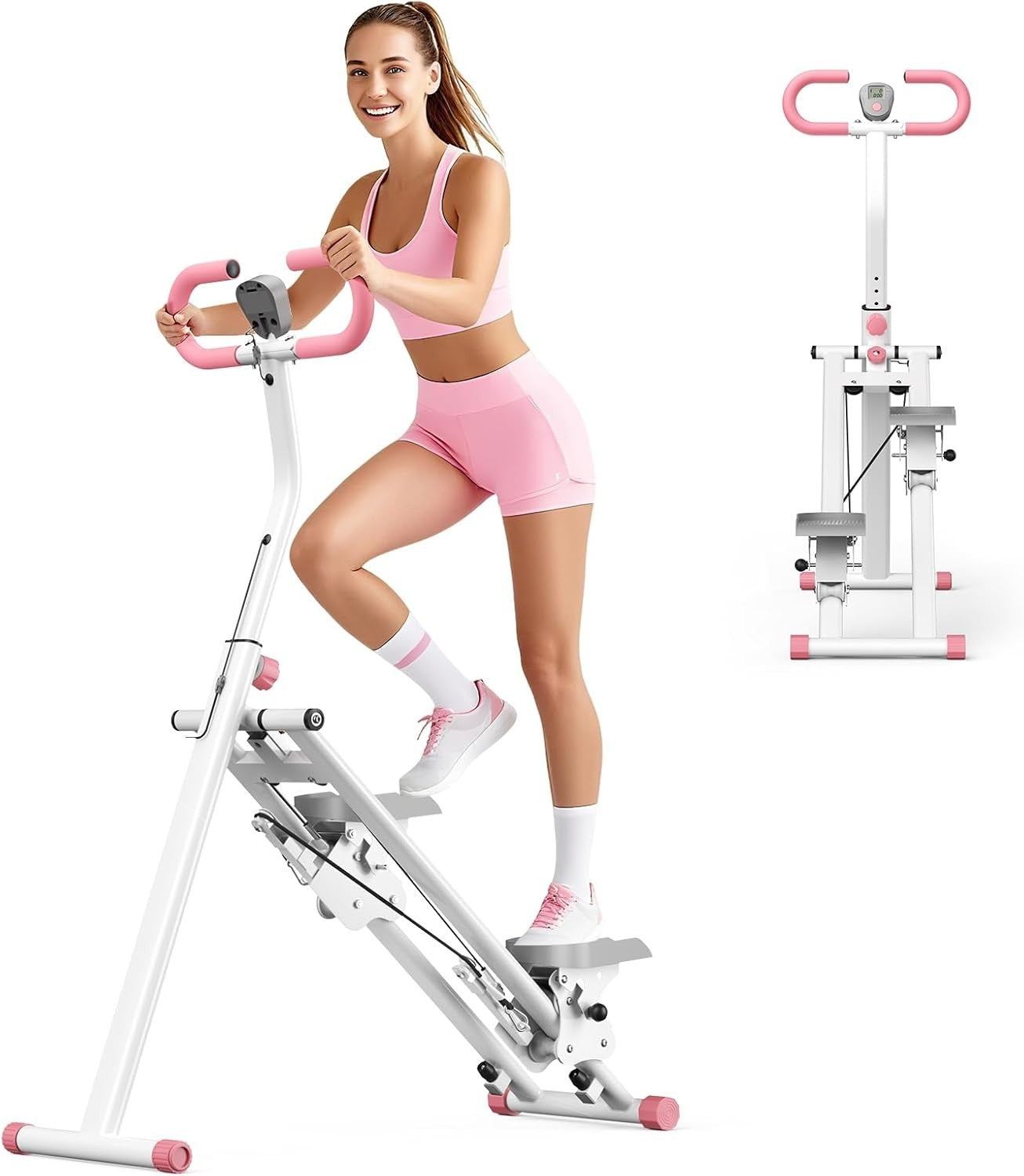 Foldable Stair Stepper Climber 2025 Adjustable Handrails Pedals Home Cardio - Kwikley