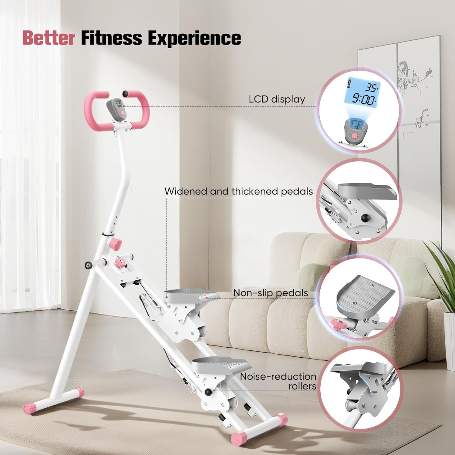 Foldable Stair Stepper Climber 2025 Adjustable Handrails Pedals Home Cardio - Kwikley