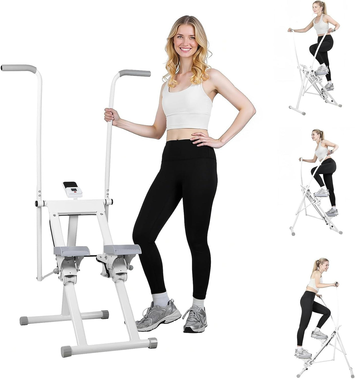 Foldable Stair Stepper Climber LCD Adjustable Handlebar Pedals 120kg - Kwikley