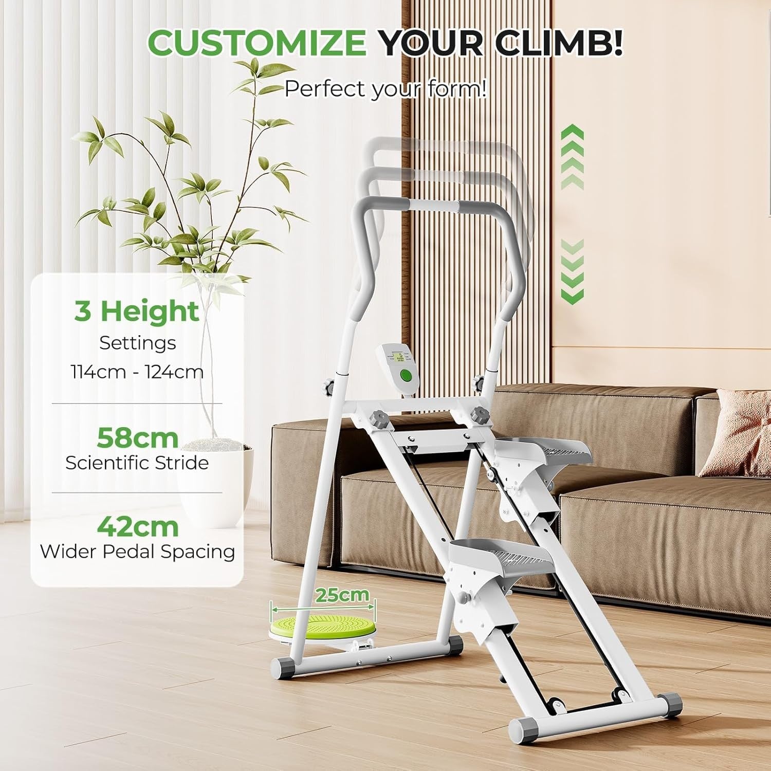 Foldable Stair Stepper Climber LCD Adjustable Pedals Handlebar w/ Twist Plate - Kwikley