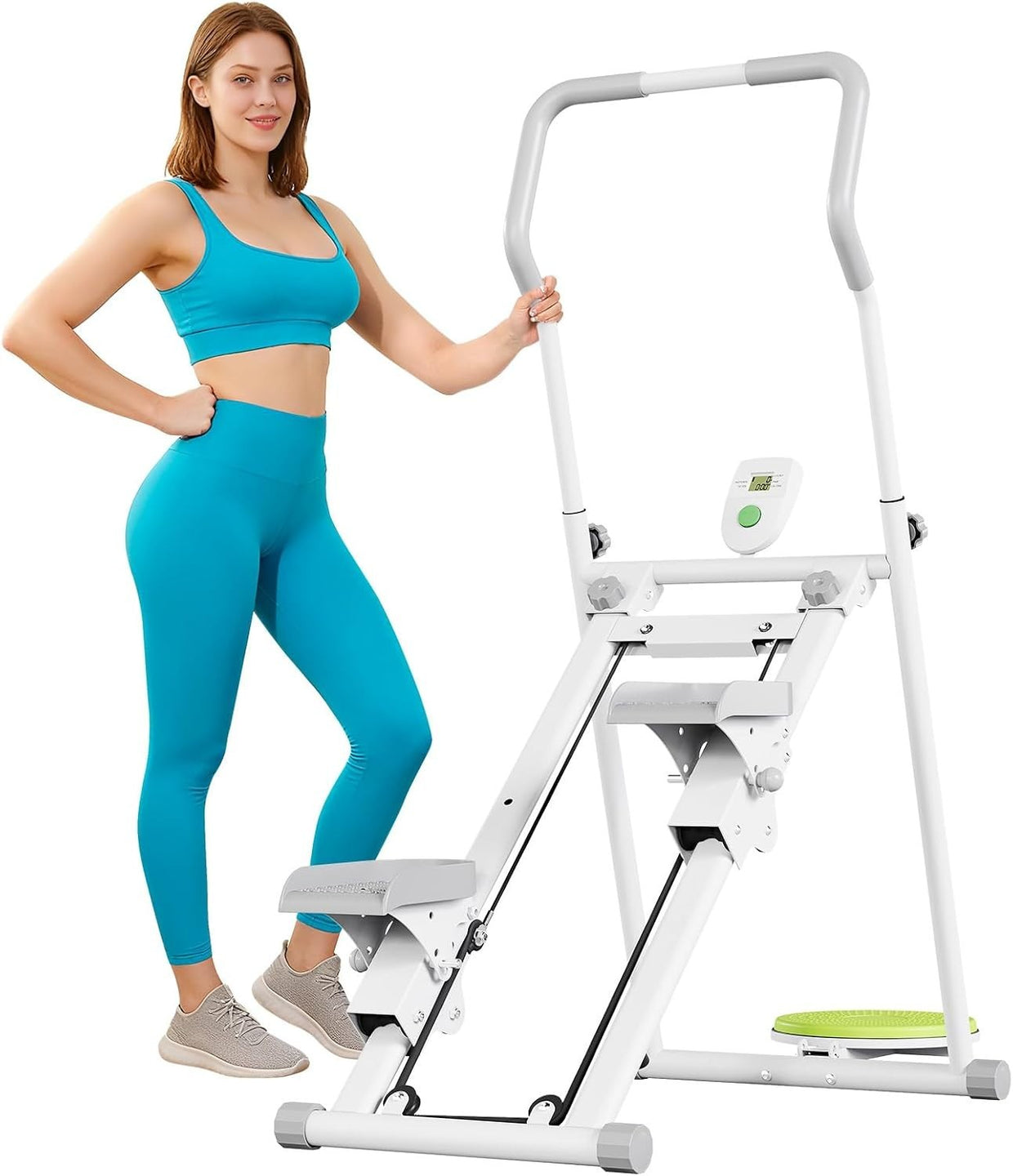 Foldable Stair Stepper Climber LCD Adjustable Pedals Handlebar w/ Twist Plate - Kwikley