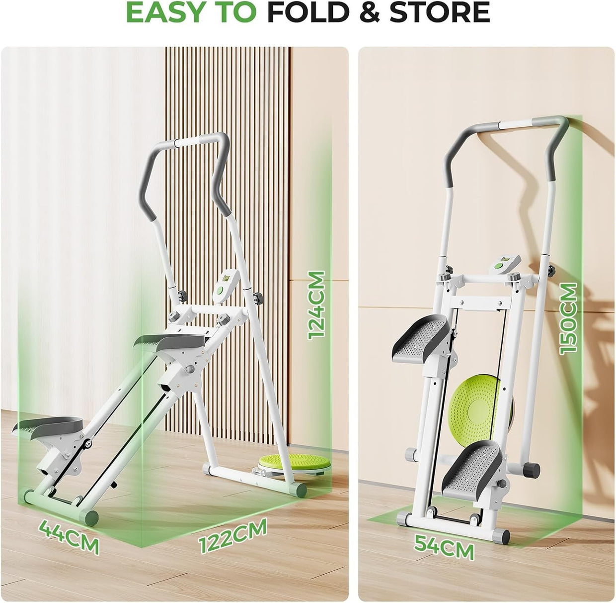 Foldable Stair Stepper Climber LCD Adjustable Pedals Handlebar w/ Twist Plate - Kwikley