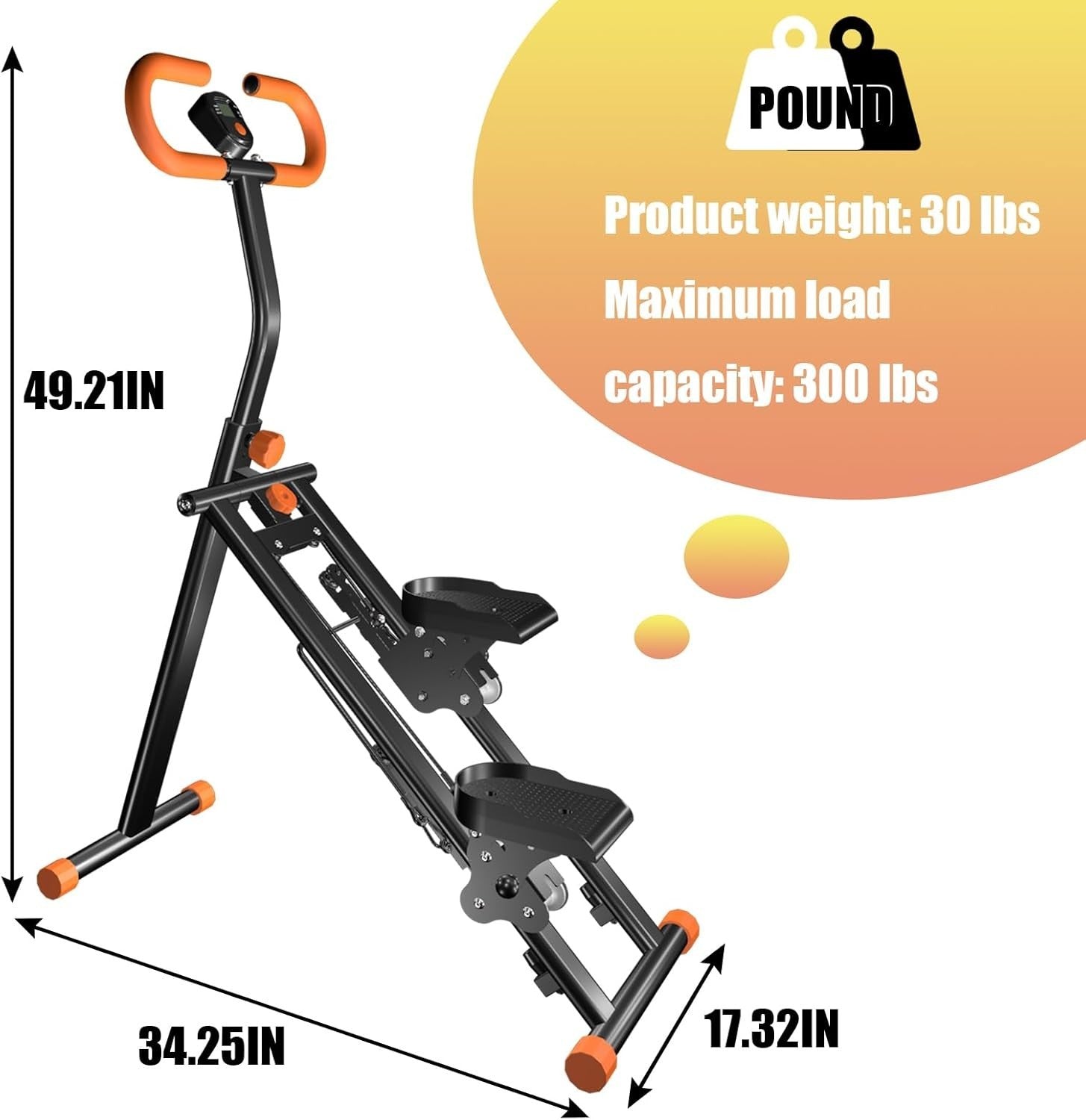 Foldable Stair Stepper for Home w/ Adjustable Handle, Multi - Speed, 300lbs - Kwikley
