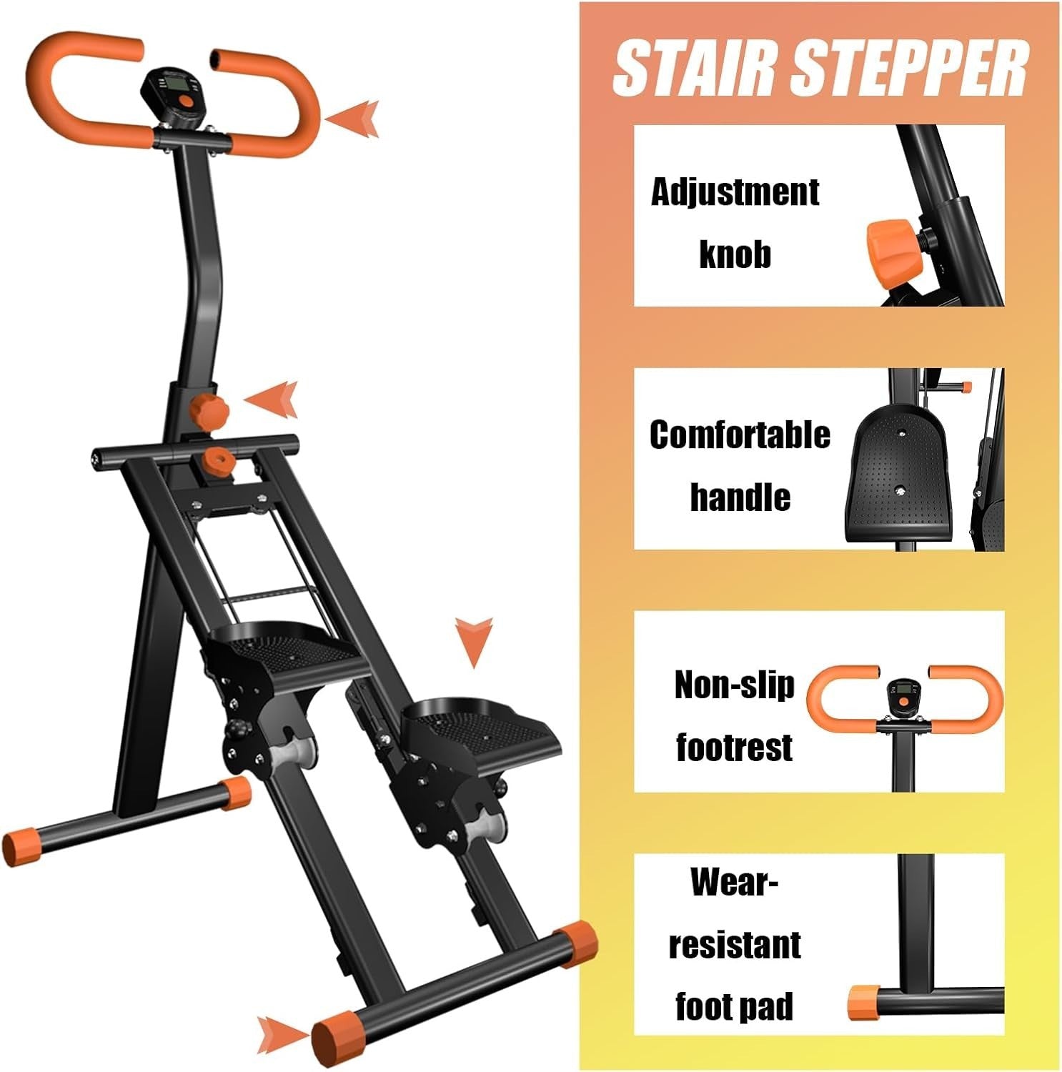 Foldable Stair Stepper for Home w/ Adjustable Handle, Multi - Speed, 300lbs - Kwikley