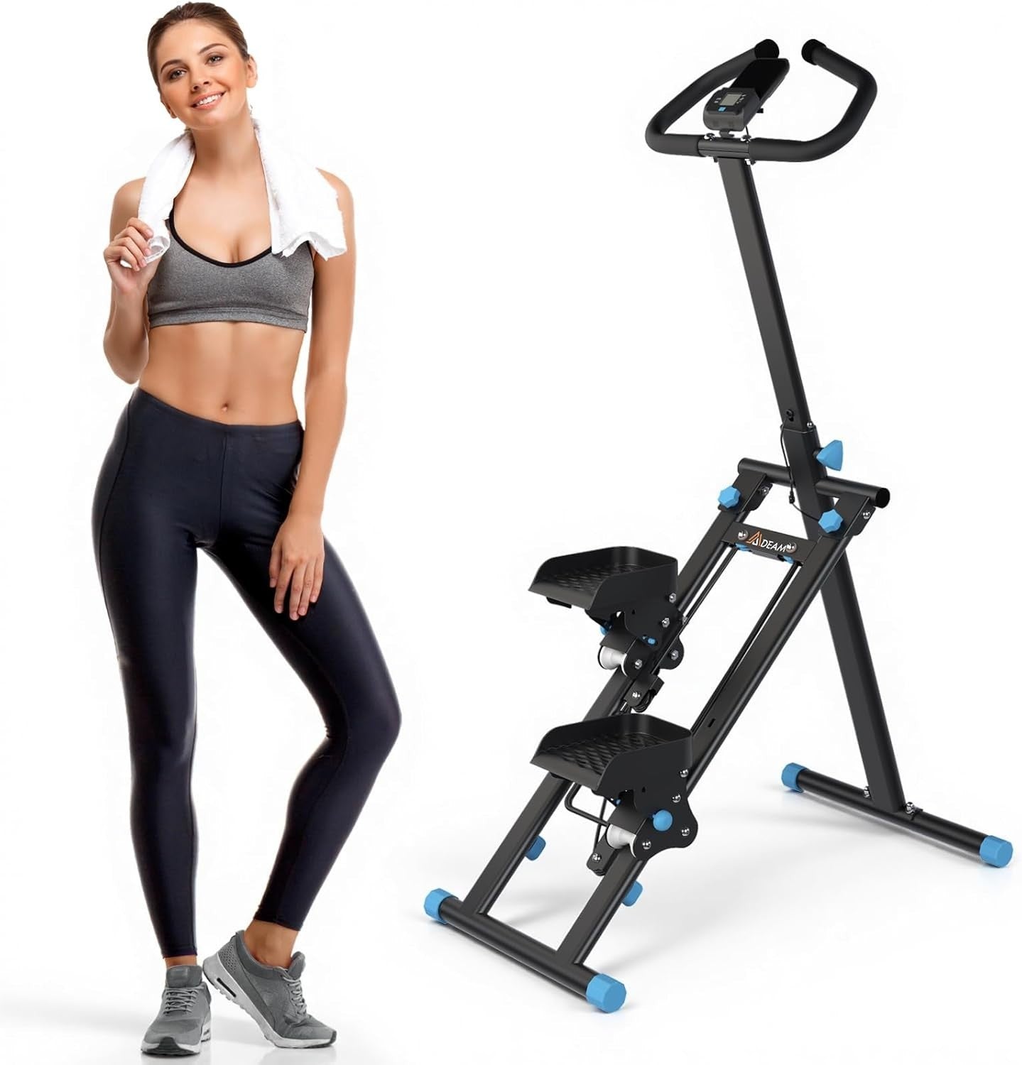 Foldable Stair Stepper for Home w/ Adjustable Handle, Pedals & LCD Tracker - Kwikley