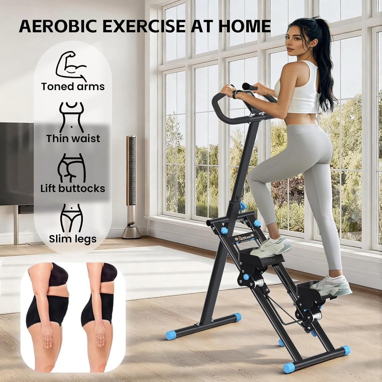 Foldable Stair Stepper for Home w/ Adjustable Handle, Pedals & LCD Tracker - Kwikley
