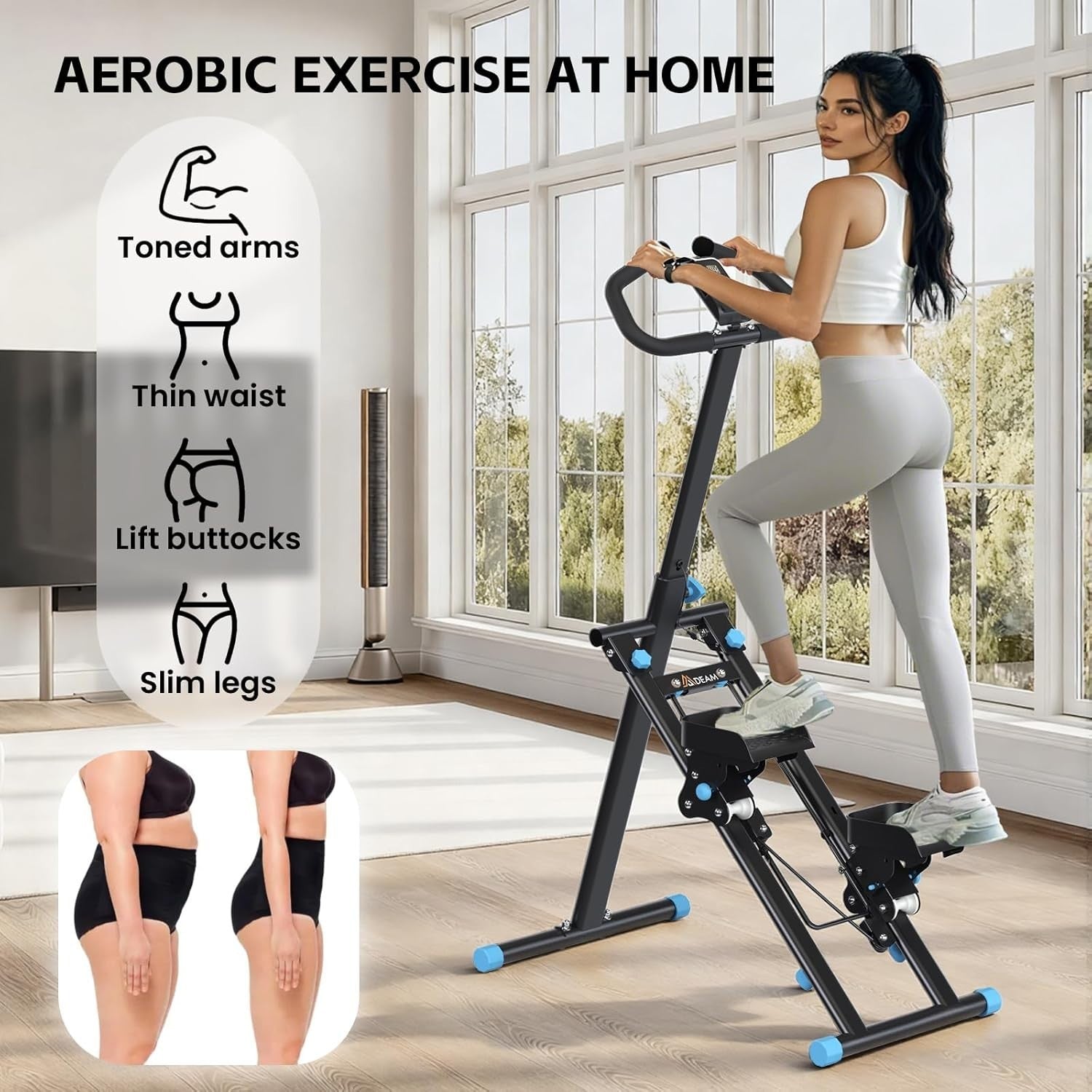 Foldable Stair Stepper for Home w/ Adjustable Handle, Pedals & LCD Tracker - Kwikley